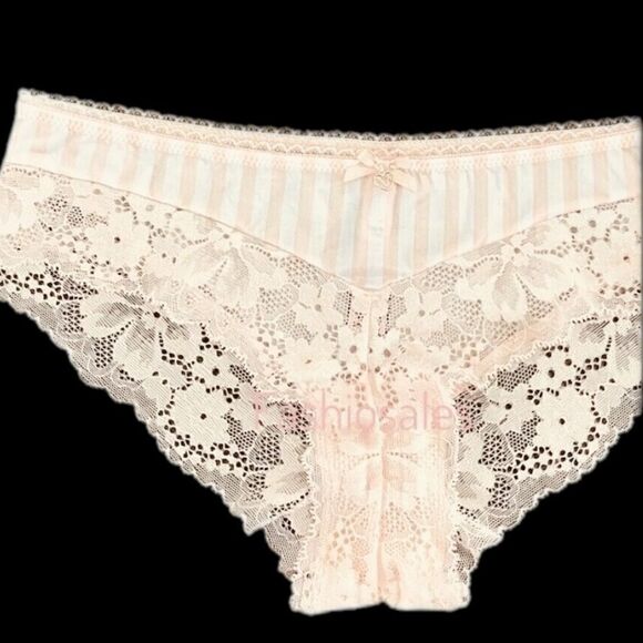Victorias Secret Body Supersoft Satiny Striped Lace waist Hiphugger panty Pink - Picture 3 of 8